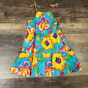 Gianni Bini Girls Blue Floral Tie Shoulder Ruffle Sleeveless Dress Size 7